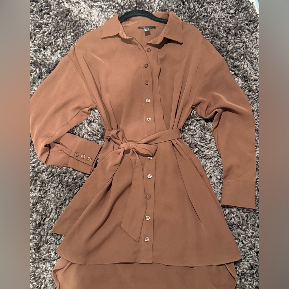 Buttoned Down Brown Shirt Dress